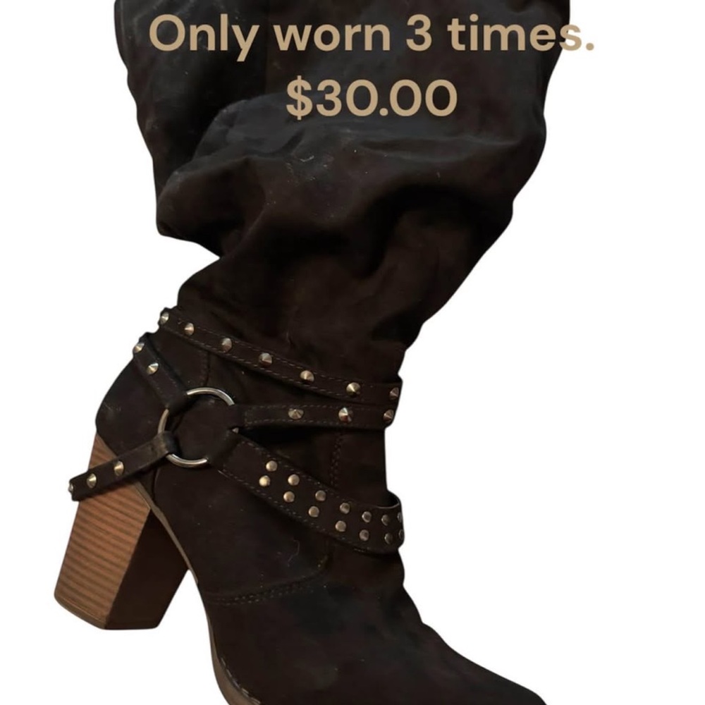 JustFab Brown Heeled Boots with Studded Straps